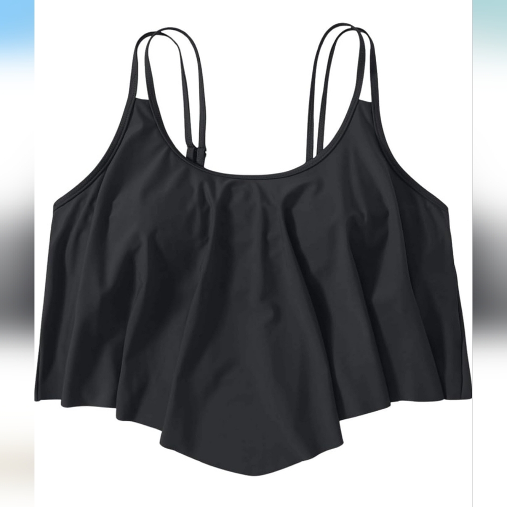 Unique & Classic Ruffled Flounce Top Black Sz Small